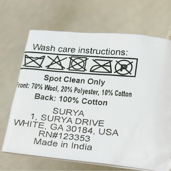 SURYA Gray Ivory Wool Blend Basket Weave Chunky Boho Pillow Cover 20” X 20” - Picture 8 of 8